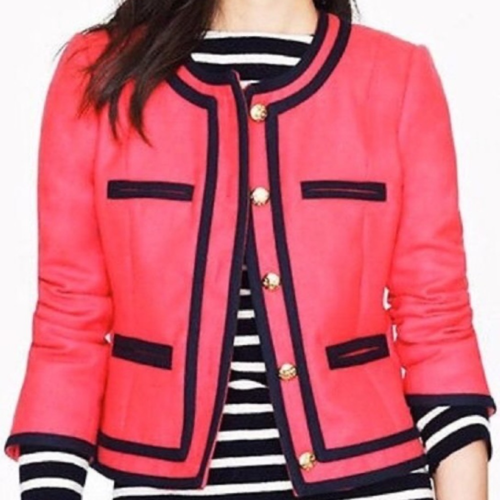 J. Crew Lady Double Serge Berry Wool Blazer Size 0 - Picture 3 of 6